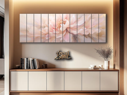Wood Wall Art – Large Pink Peony Painting | Smooth Linden Wood Floral Decor