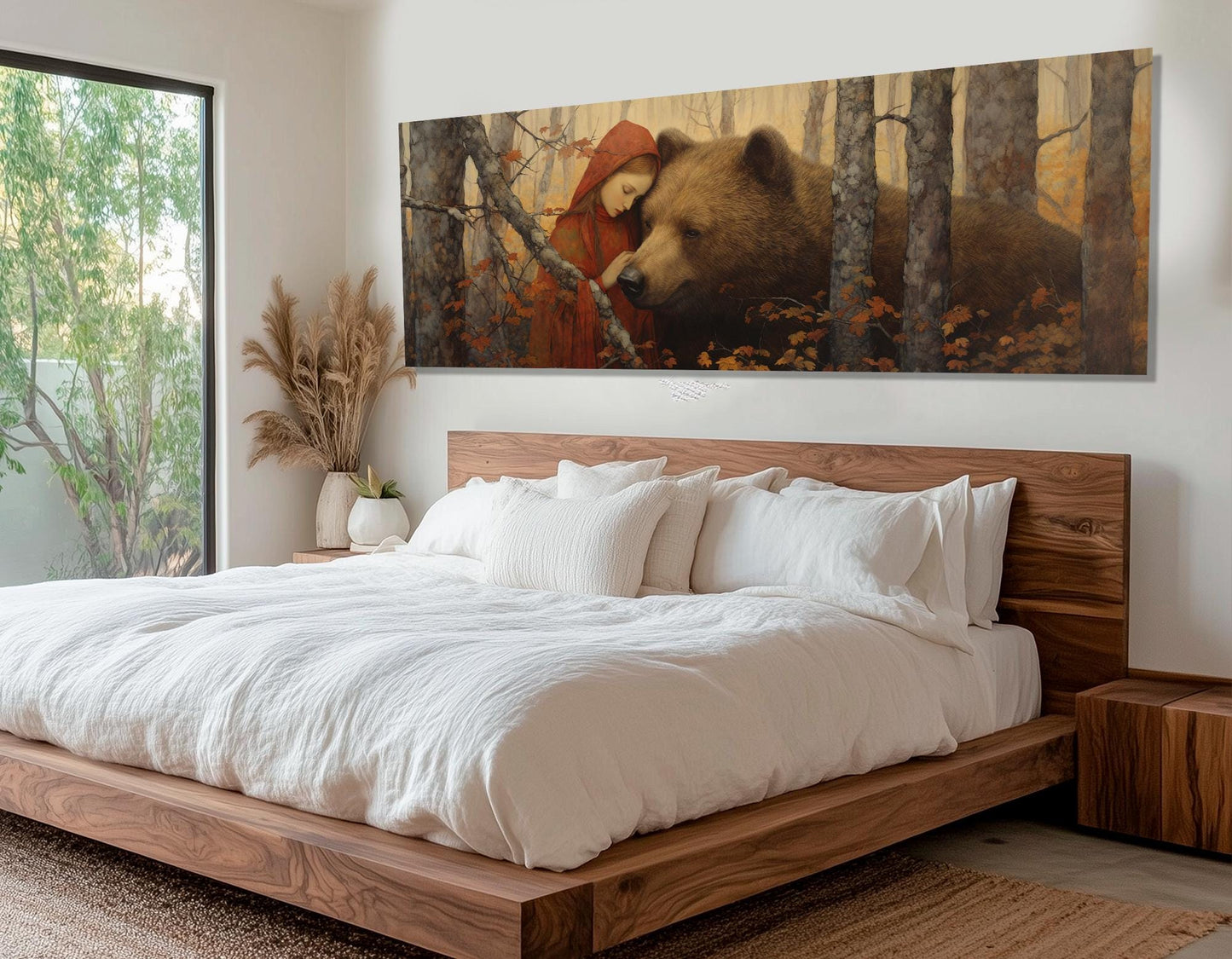 Woman and Bear Painting – Fantasy Wall Art | Framed Canvas Print Ready to Hang
