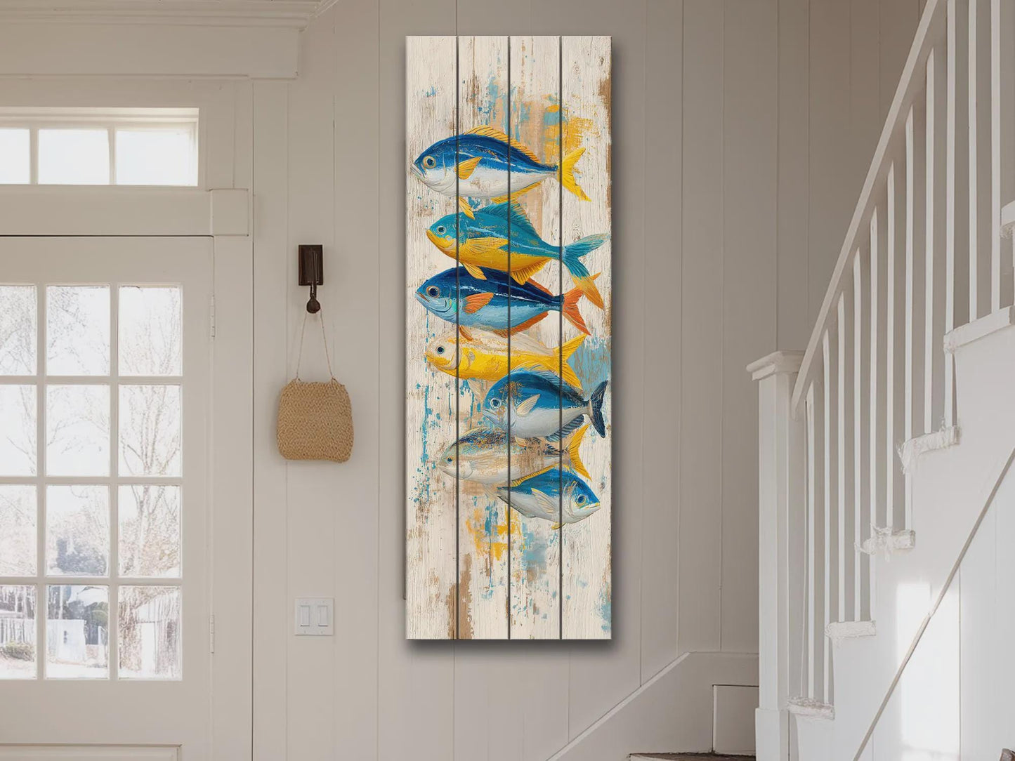 Nautical Wood Wall Art – Rustic Coastal Wall Decor With Colorful Fish Print