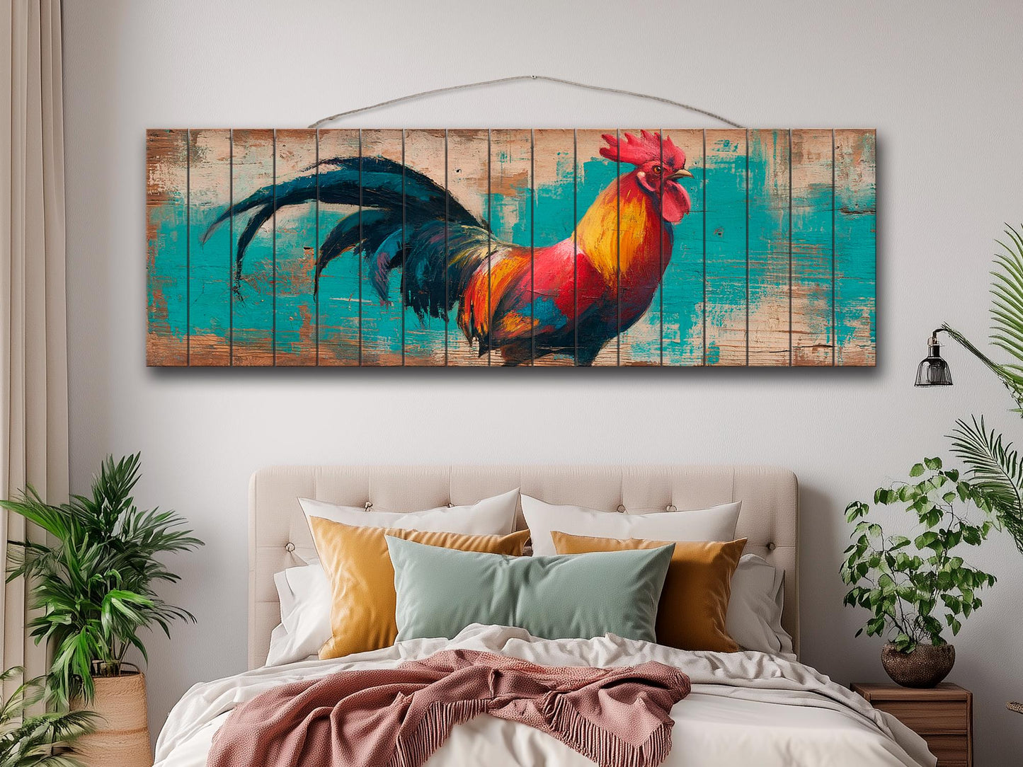 Wood Wall Art - Proud Rooster Print on Natural Wood, Rustic Rooster Painting, Farm Wall Decor, Farmhouse Wall Art, Country House Wall Decor