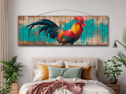 Wood Wall Art - Proud Rooster Print on Natural Wood, Rustic Rooster Painting, Farm Wall Decor, Farmhouse Wall Art, Country House Wall Decor