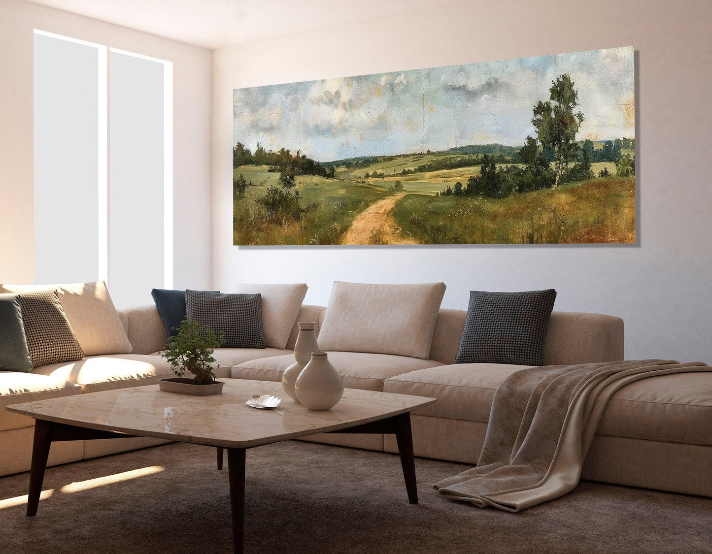 Green Meadow Canvas Print - Large Rustic Wall Art | Framed Floating Frame, Ready to Hang