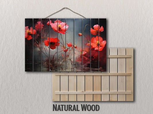 Wood Wall Art – Abstract Floral on Natural Linden Planks | Rustic Farmhouse Style