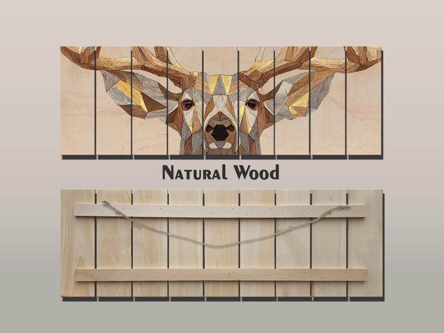Deer Print Wood | Geometric Deer Art with Gold Accent - Rustic Modern Cabin Decor