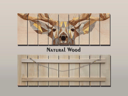 Deer Print Wood | Geometric Deer Art with Gold Accent - Rustic Modern Cabin Decor