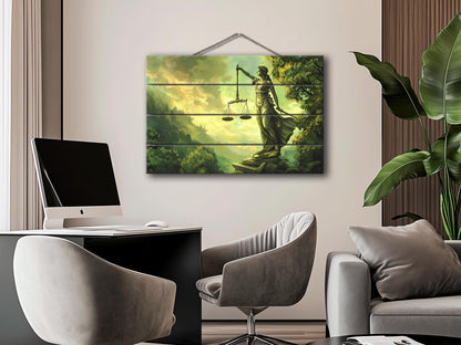 Lady Justice Wall Art - Wooden Wall Decor | Justice Statue Painting on Wood Print