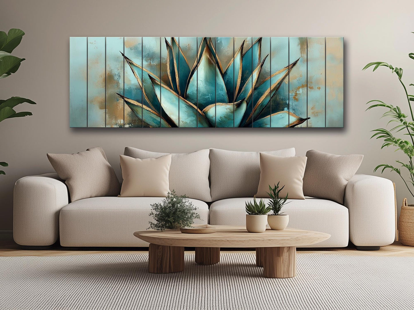 Agave Cactus Wall Art – Abstract Agave Print on Natural Wood | Rustic Boho Decor