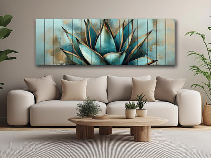 Agave Cactus Wall Art – Abstract Agave Print on Natural Wood | Rustic Boho Decor