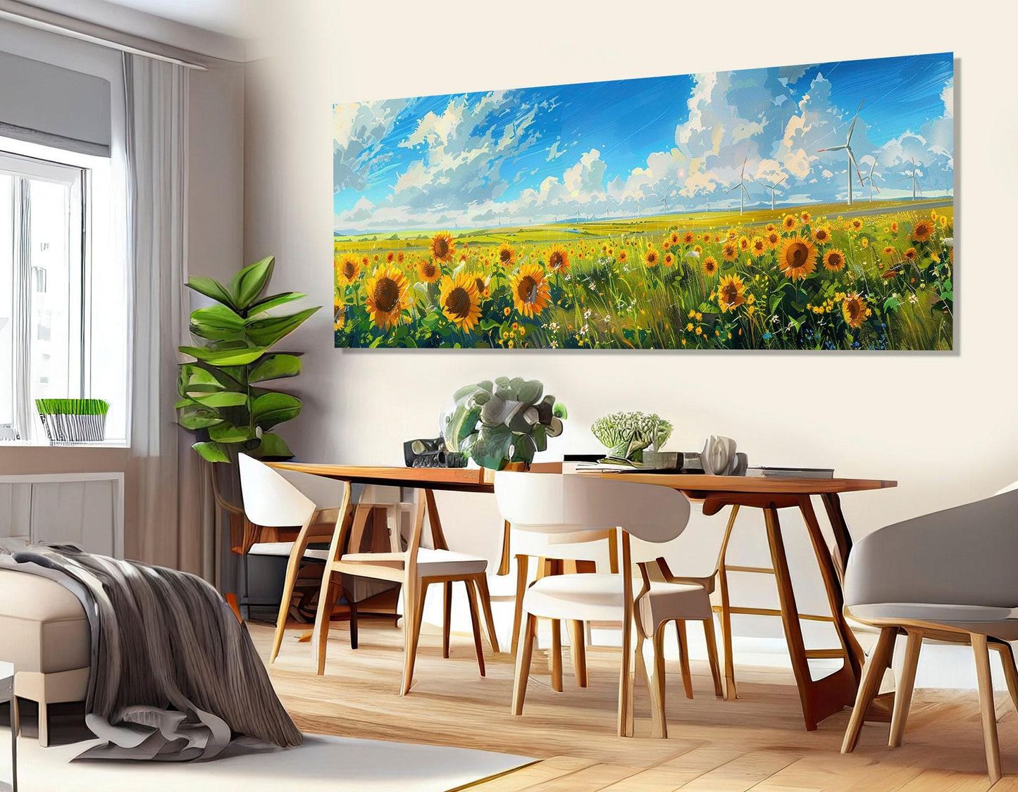 Sunflower Canvas Print – Framed Canvas Art with Windmill Wall Art, Ready to Hang