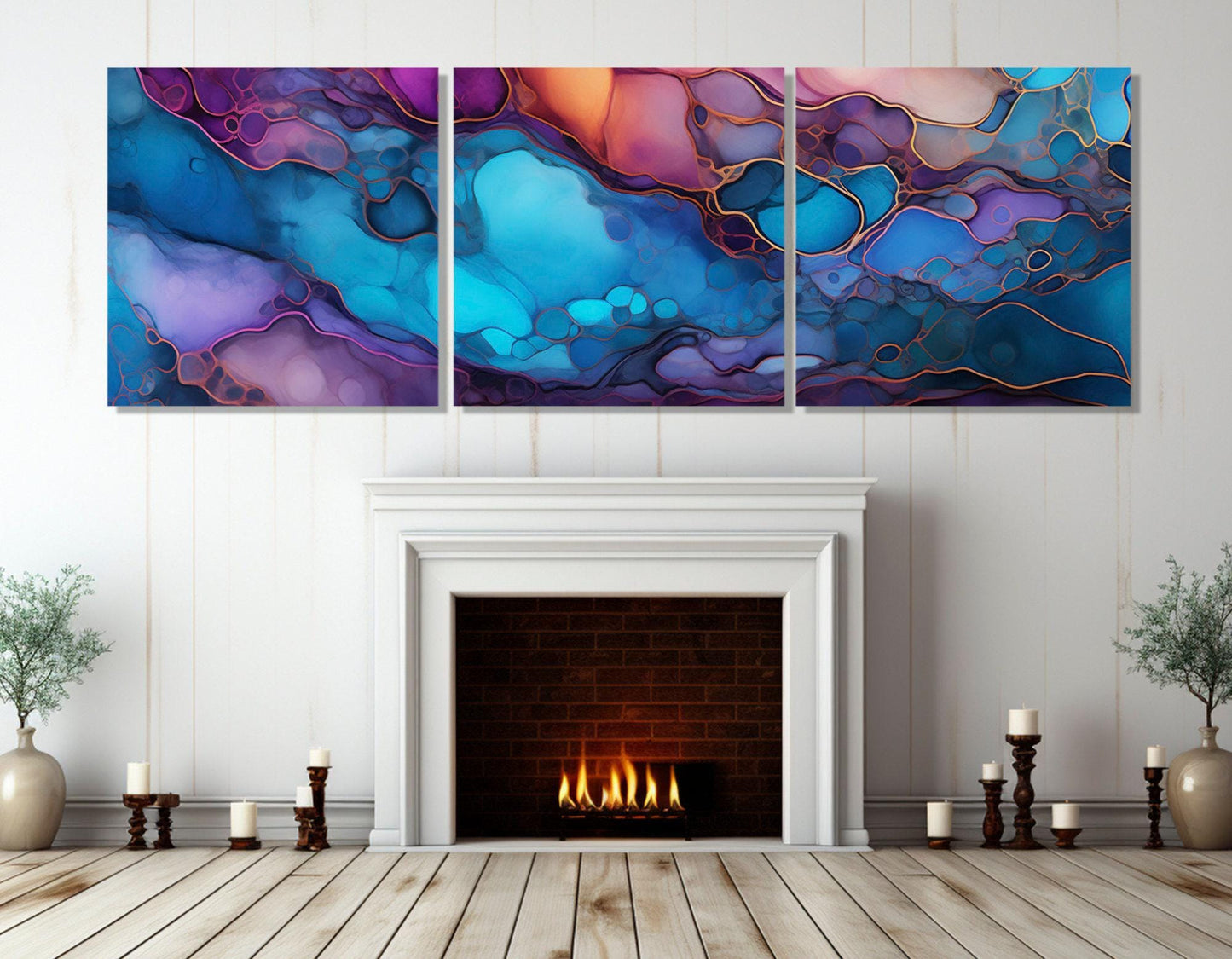 Abstract Alcohol Inks Painting – Large Framed Cotton Canvas Print | Ready to Hang Wall Art