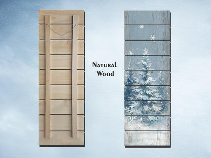 Rustic Wall Art – Snowy Forest Print on Wood Plank | Natural Wood Decor