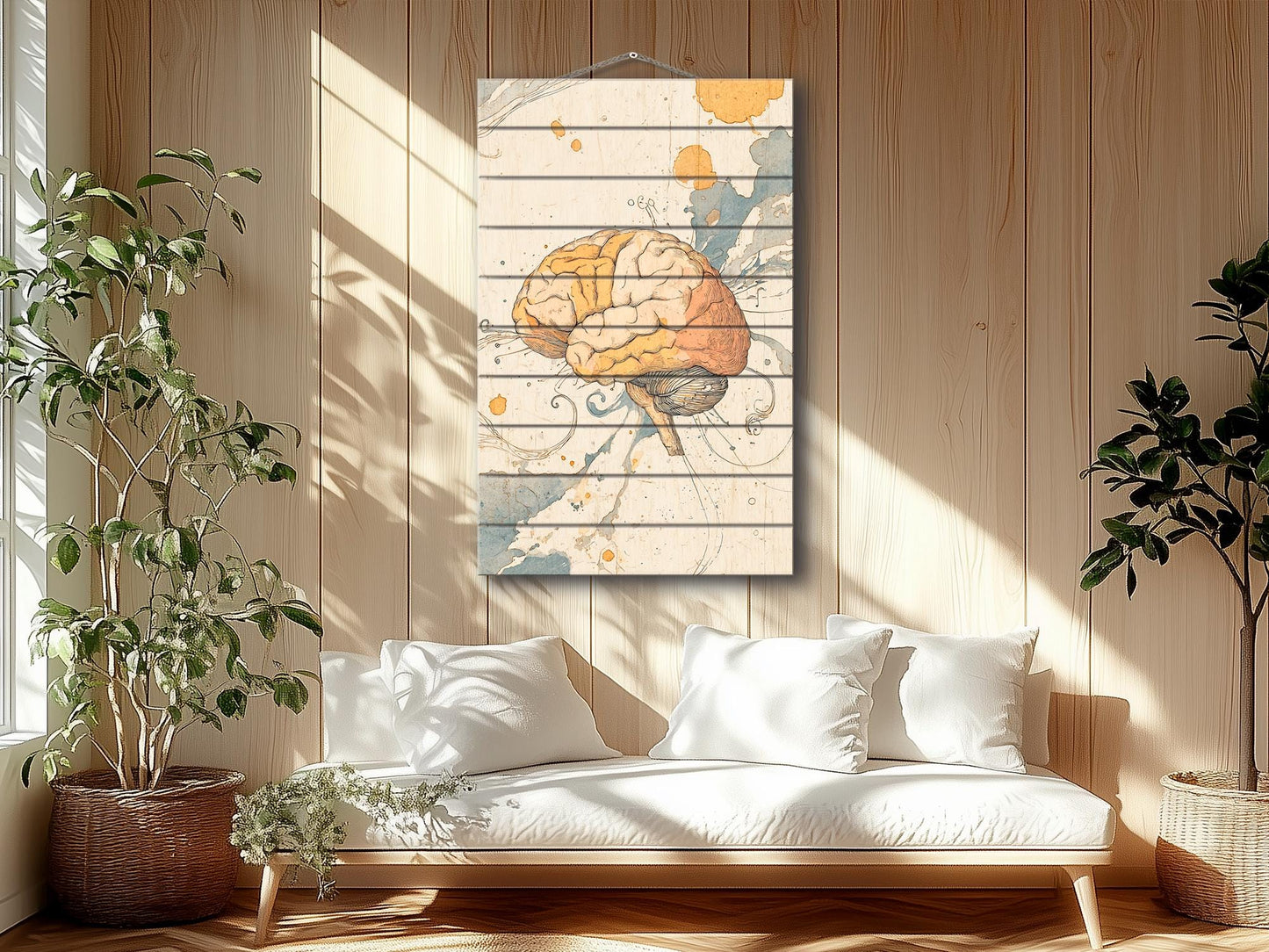 Rustic Wood Wall Art – Abstract Mind Print on Natural Wood Texture | Therapist Office Decor
