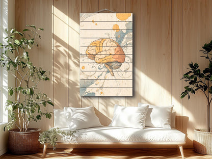 Rustic Wood Wall Art – Abstract Mind Print on Natural Wood Texture | Therapist Office Decor