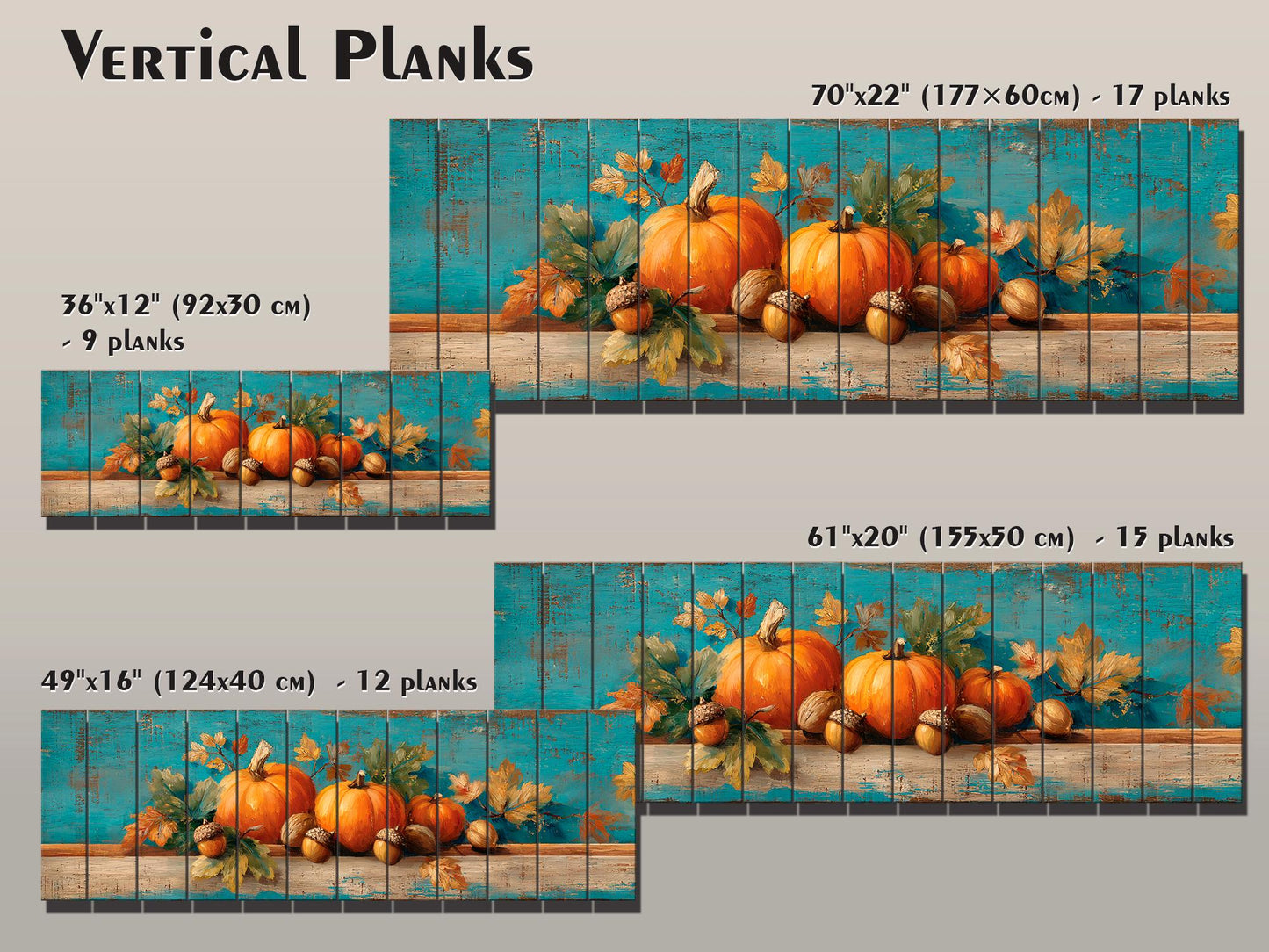 Wood Wall Art - Rustic Scene with Pumpkins, Leaves, and Acorns Print on Natural Wood, Farmhouse Wall Decor, Cozy Cabin Wall Art, Farm Decor