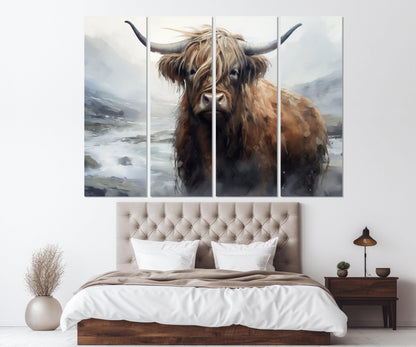 Highland Cow Canvas Print - Abstract Cow Painting | Framed Wall Art Ready to Hang