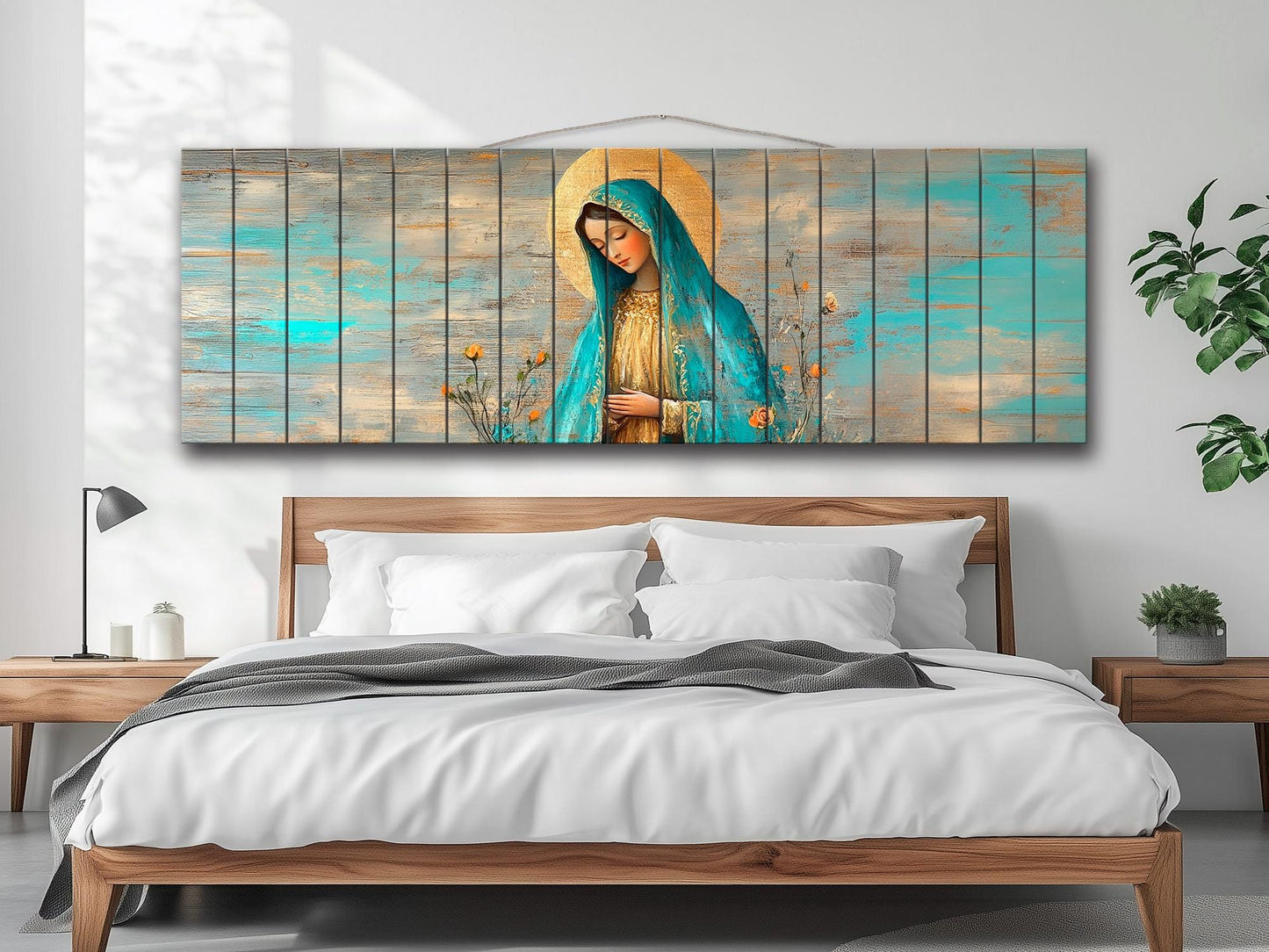 Virgin Mary Wall Art – Natural Wood Grain Art | Rustic Religious Wall Decor