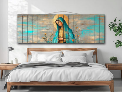 Virgin Mary Wall Art – Natural Wood Grain Art | Rustic Religious Wall Decor
