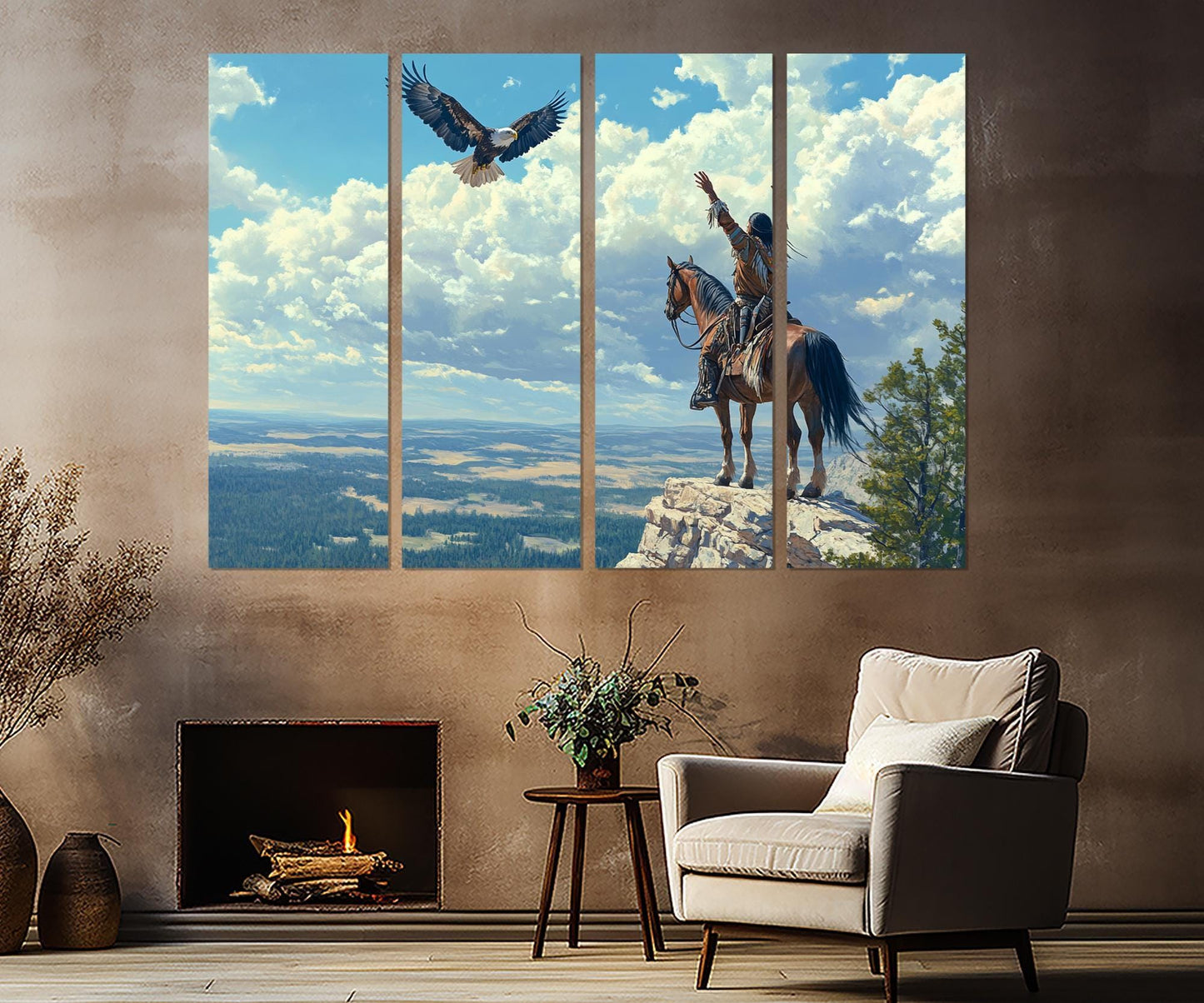Native American Hunter Canvas Print, First Nations Wall Art, Framed and Ready to Hang
