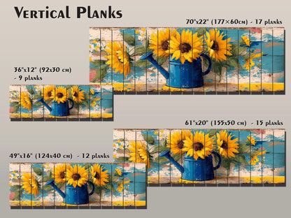 Sunflowers Wood Art - Handcrafted Rustic Wood Wall Art with Weathered Watering Can Print