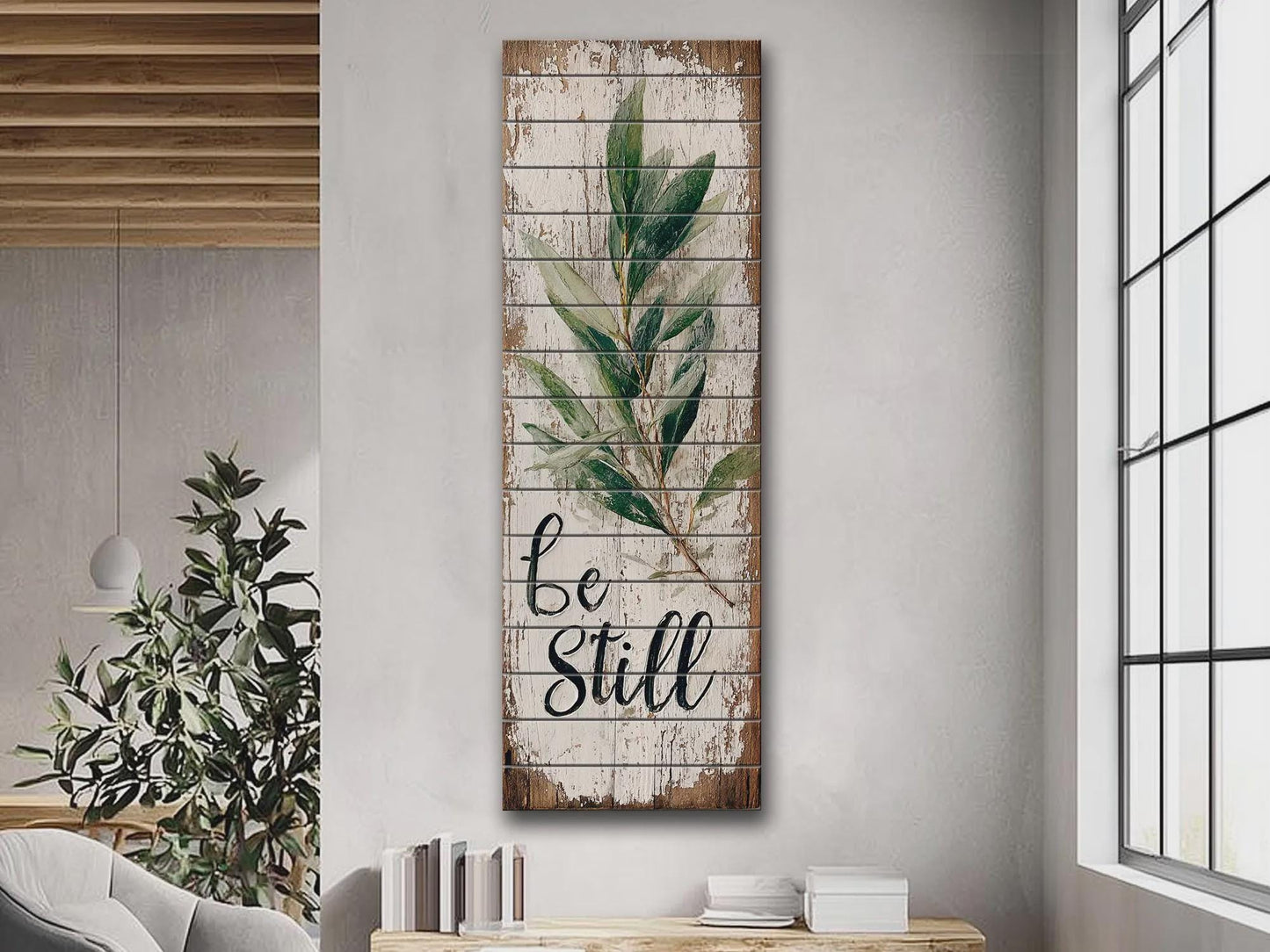 Rustic Wood Wall Art – Be Still Scripture Quote on Natural Wood Print