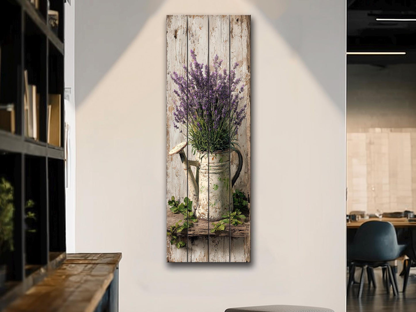 Rustic Wood Wall Art – Lavender Watering Can Art | Farmhouse Floral Decor