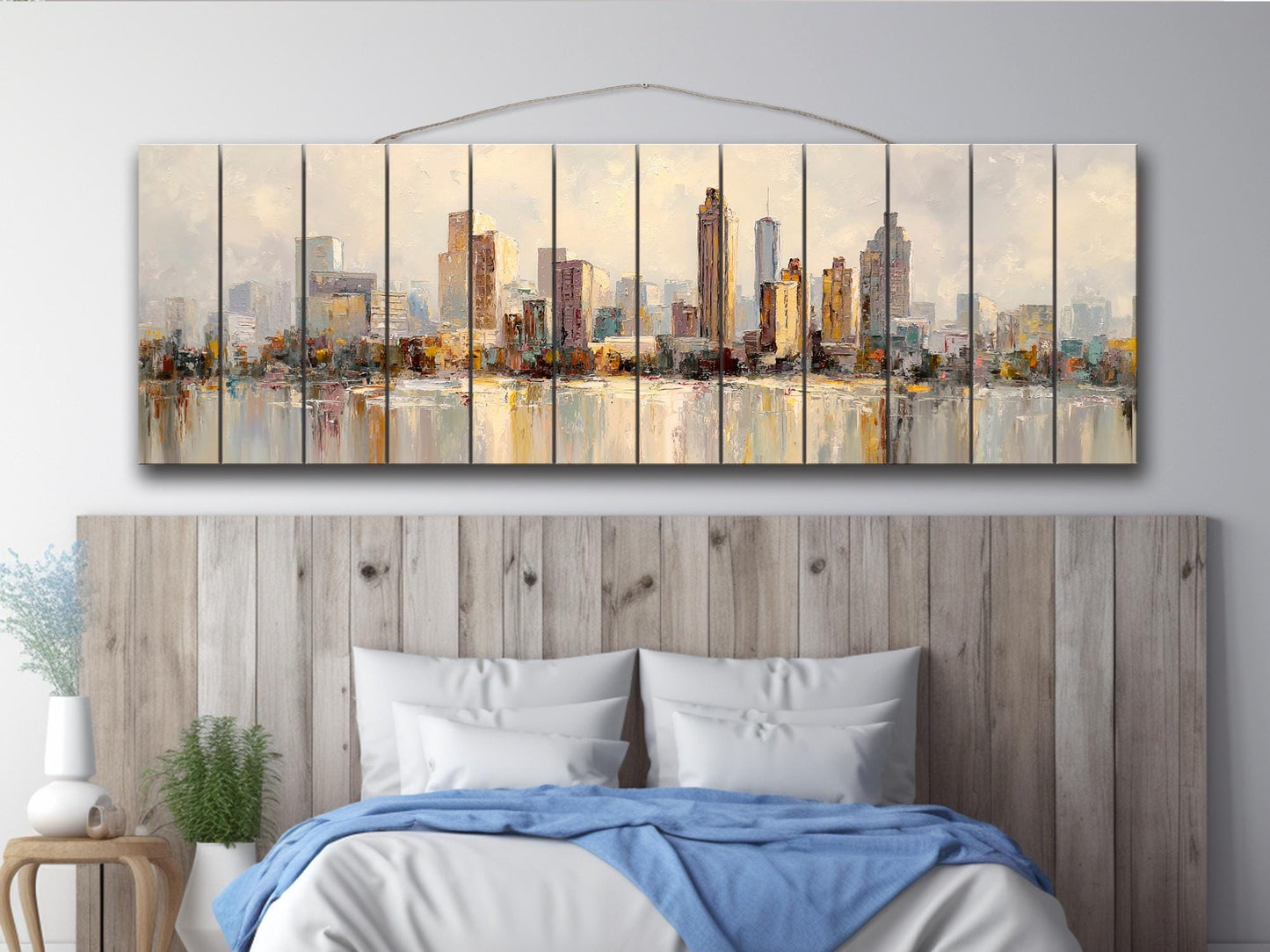 Atlanta Skyline Wood Print – Rustic Wall Art | Beige Farmhouse Decor on Distressed Wood