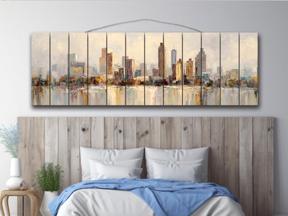 Atlanta Skyline Wood Print – Rustic Wall Art | Beige Farmhouse Decor on Distressed Wood
