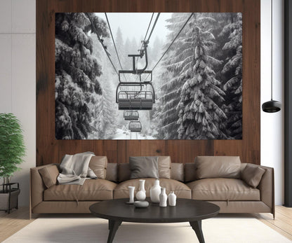 Winter Wall Decor - Ski Wall Art Cable Car Canvas Print, Framed Ready to Hang