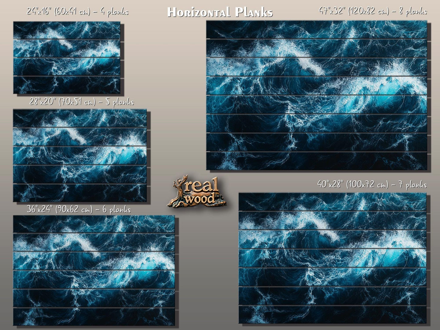 Ocean Wall Art – Deep Blue Waves Print on Wood | Rustic Nautical Decor
