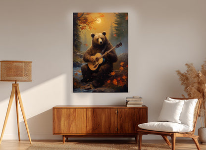 Bear with Guitar Canvas – Autumn Forest Art | Framed Gallery Wrapped Print