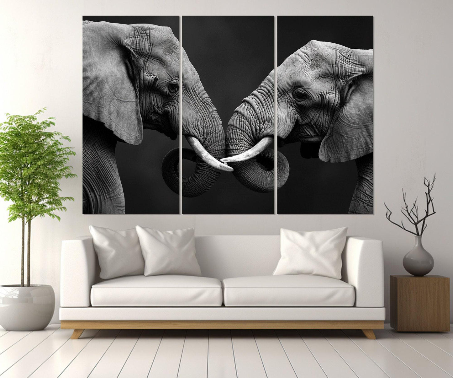 Elephants in Love Canvas Print, Black and White Elephants Wall Art, Modern Bedroom Wall Decor, Romantic Wall Art, Framed and Ready to Hang