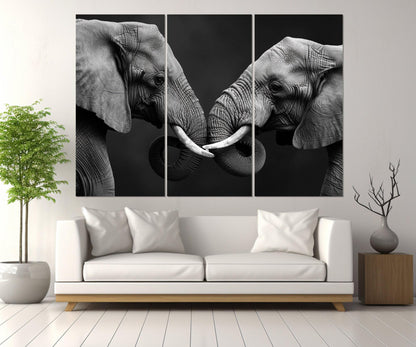 Elephants in Love Canvas Print, Black and White Elephants Wall Art, Modern Bedroom Wall Decor, Romantic Wall Art, Framed and Ready to Hang