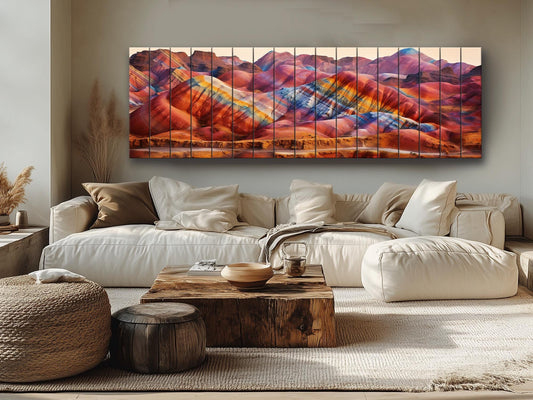 Zhangye Wood Print – Natural Wood Art | Rustic Mountain Wall Decor, Ready to Hang