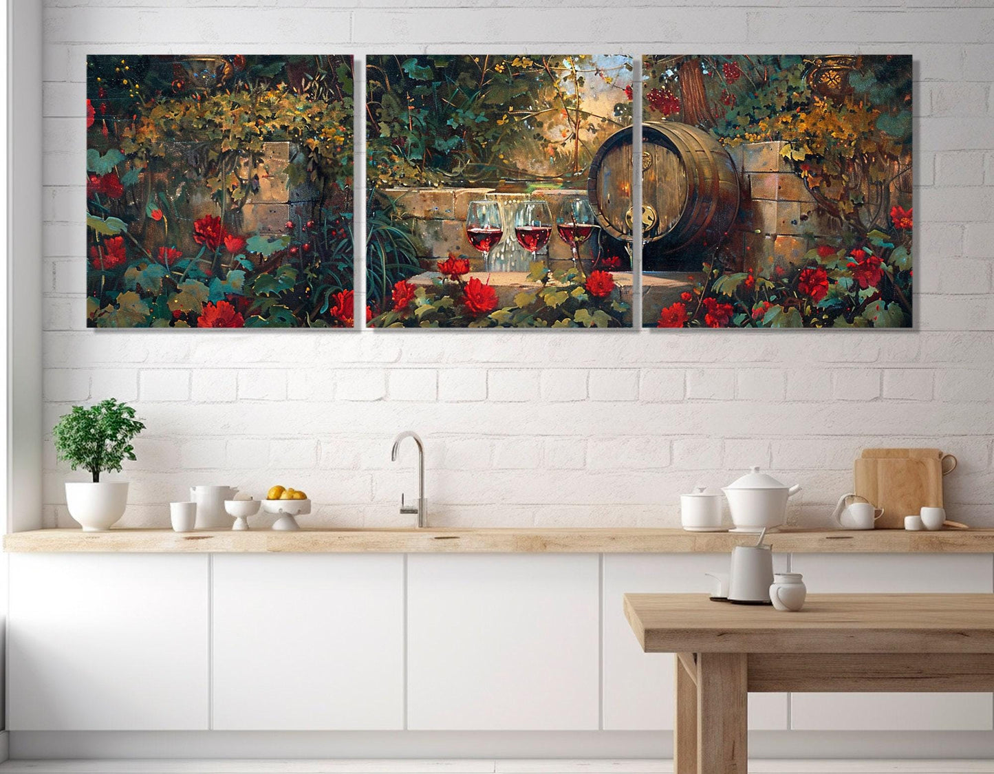 Wine Barrel Canvas Print - Vintage Wine Wall Art | Floral Garden Painting, Ready to Hang