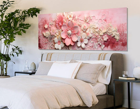 Abstract Floral Canvas Print – Pink Damask, Embroidered Doily Art | Ready to Hang