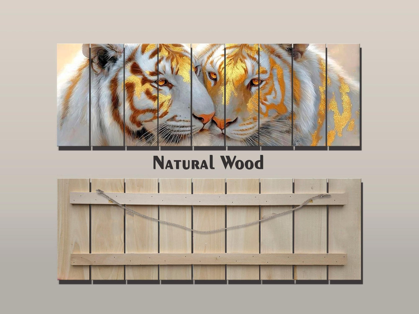 Tiger Couple Print on Wood, Majestic Wildlife Painting, Romantic Animal Wall Decor
