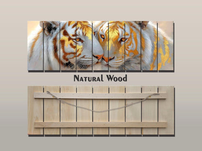 Tiger Couple Print on Wood, Majestic Wildlife Painting, Romantic Animal Wall Decor