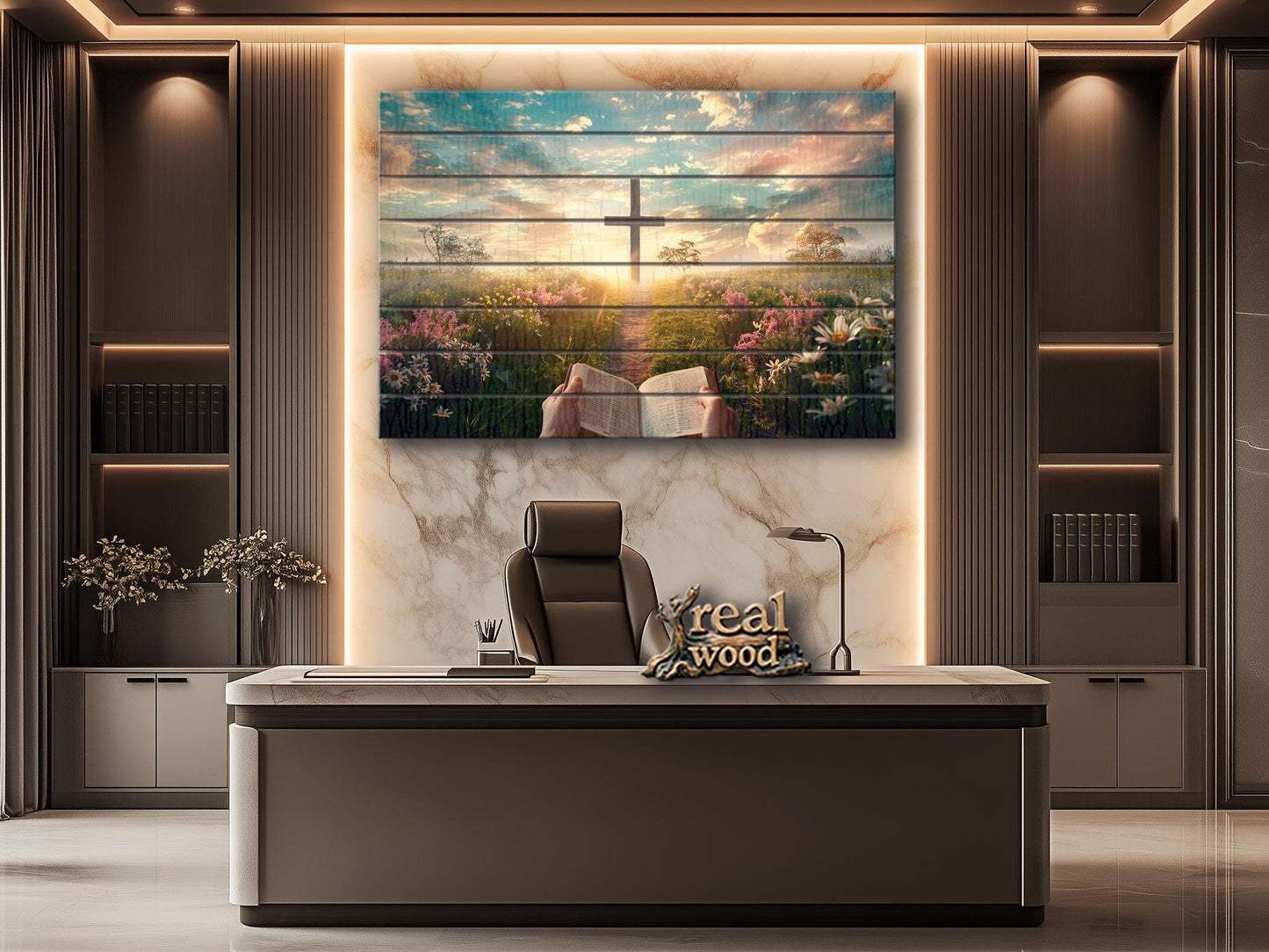 Wood Wall Art - Rustic Bible Cross Painting | Handcrafted Wooden Art with Natural Wood Grain Texture