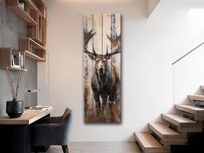 Rustic Moose Art Wood Wall Decor – UV Printed Natural Wood Plank Art