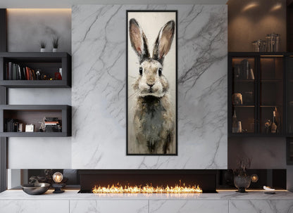 Rabbit Canvas Print - Beige Gray Rabbit Art | Rustic Wall Art Framed & Ready to Hang