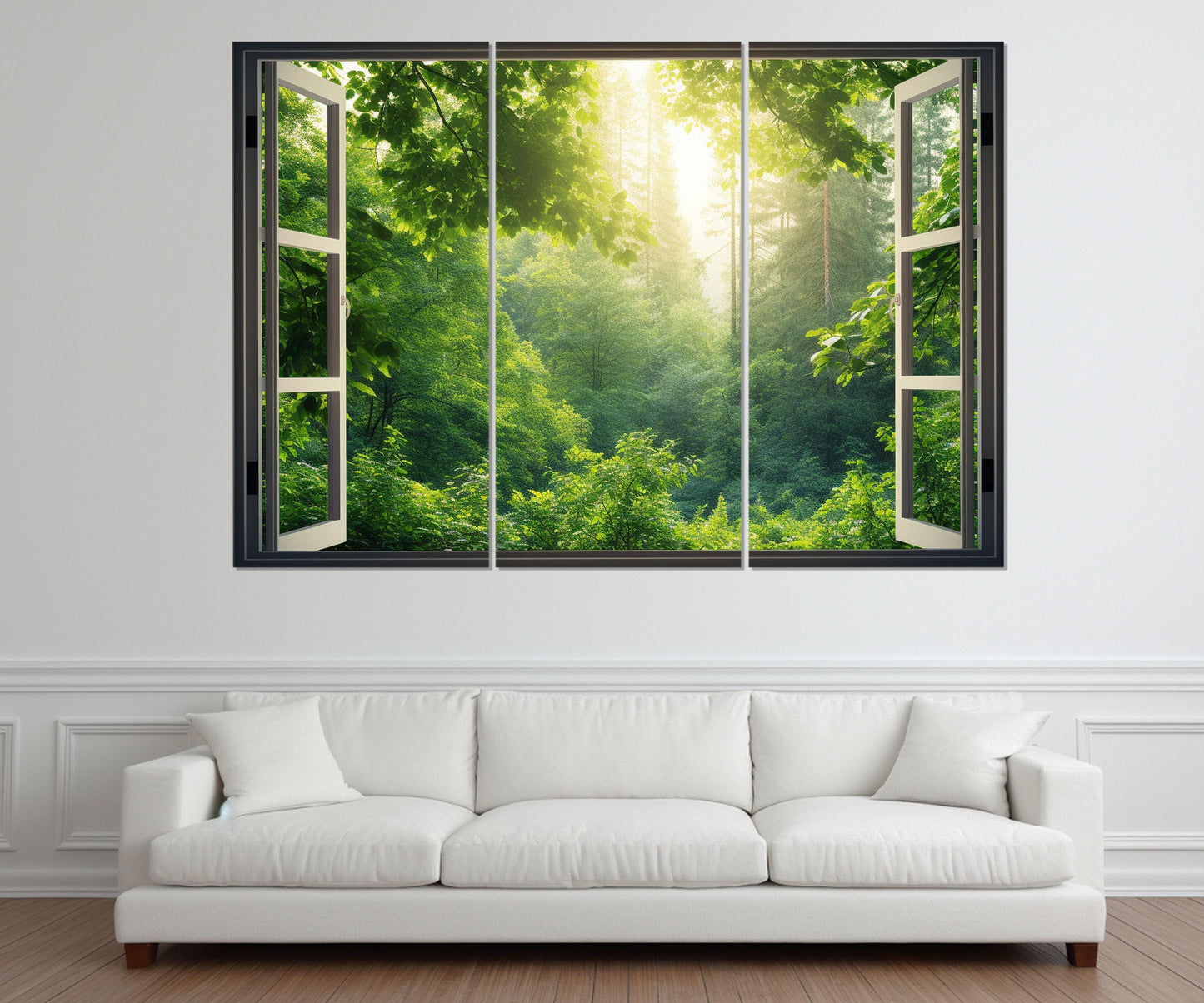 Forest Canvas Art – Open Window Faux Window Decor | Framed Ready to Hang Canvas Print