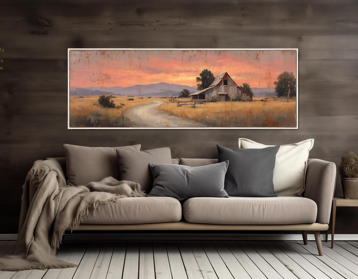 Rustic Barn Canvas Print - Framed Canvas Print | Sunset Barn Painting, Ready to Hang