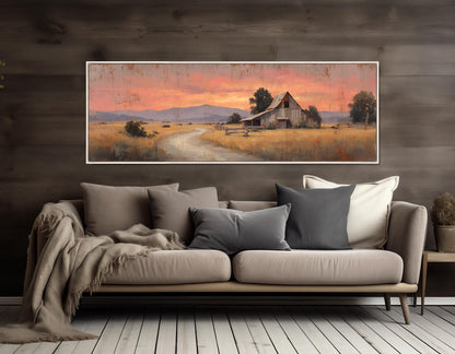 Rustic Barn Canvas Print - Framed Canvas Print | Sunset Barn Painting, Ready to Hang