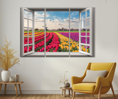 Tulip Field Canvas Print – Open Window Wall Art | Floral Wall Art, Framed & Ready to Hang
