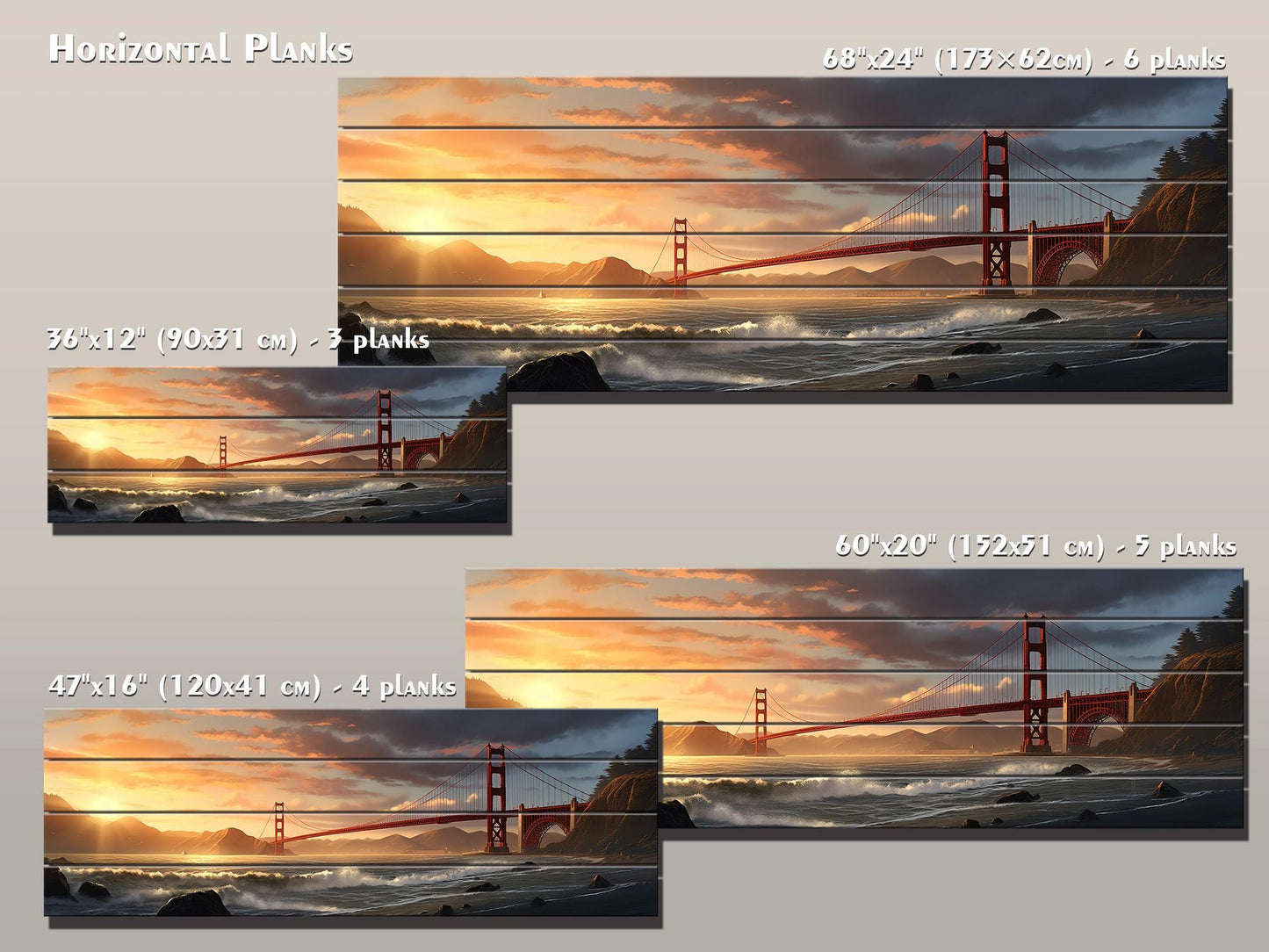Golden Gate Bridge Wood Art – Rustic San Francisco Wall Decor | UV Printed Wood Panel