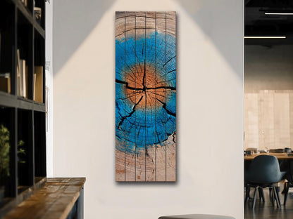 Tree Trunk Wall Art – Rustic Wood Decor With Blue Brown Rings & Natural Texture