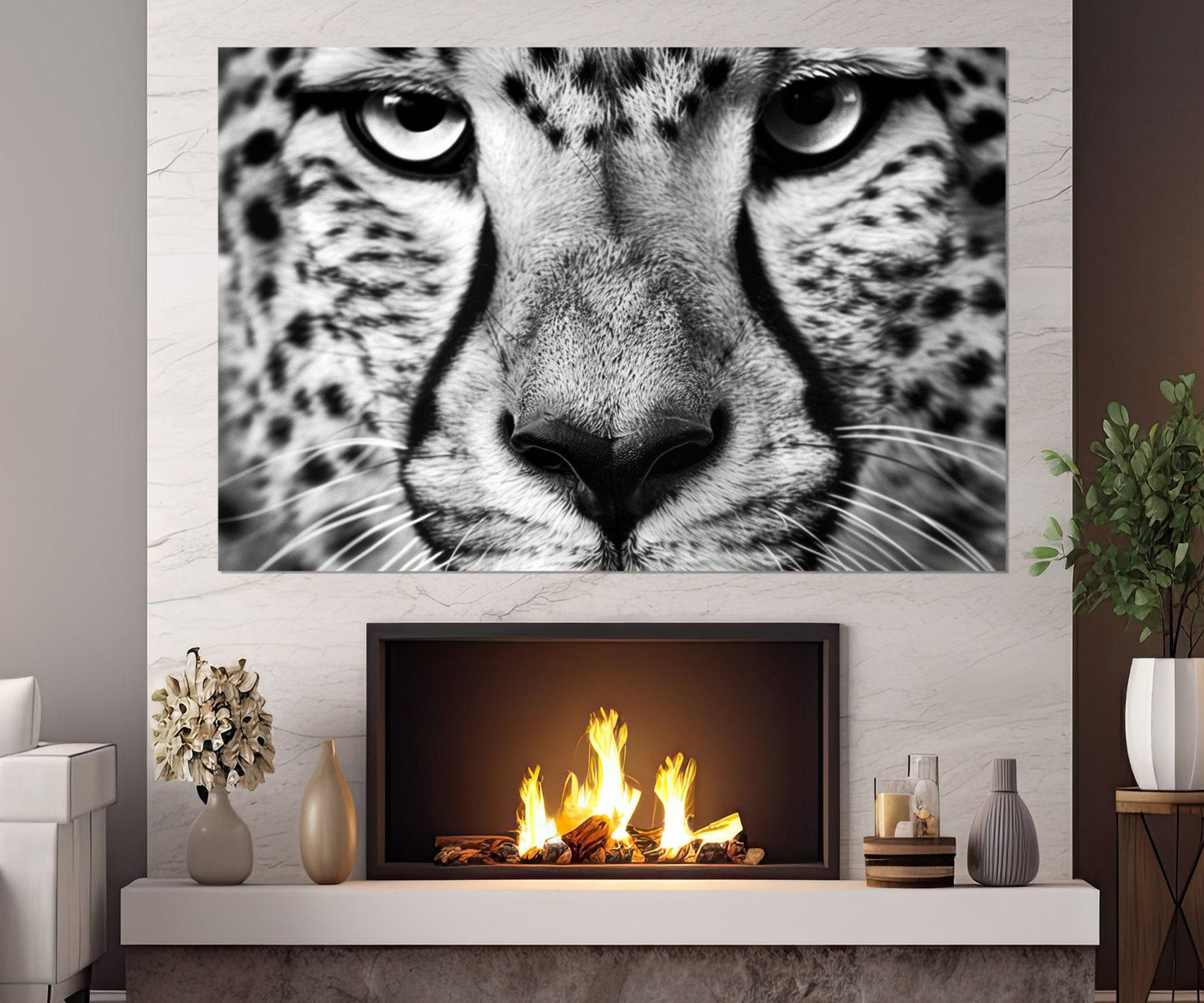 Leopard Canvas Print - Black and White Leopard Portrait, Framed Gallery Wrapped Canvas