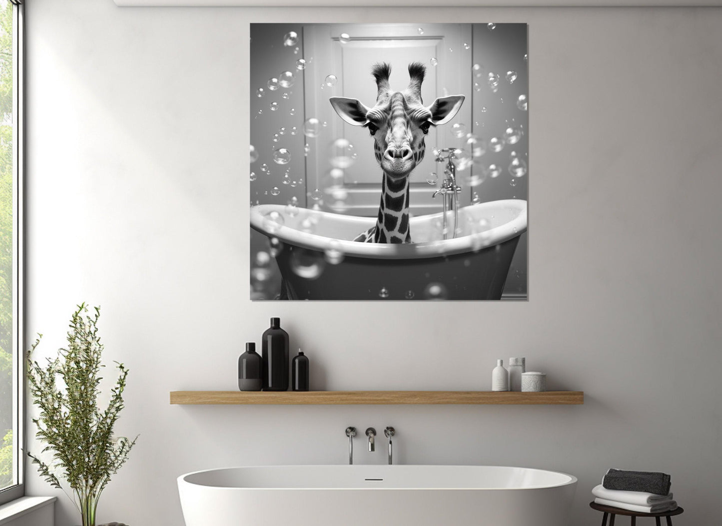 Giraffe Wall Art - Cute Animal Poster On Cotton Canvas Print | Nursery & Bathroom Decor