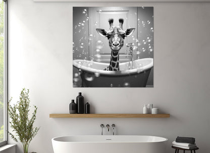 Giraffe Wall Art - Cute Animal Poster On Cotton Canvas Print | Nursery & Bathroom Decor