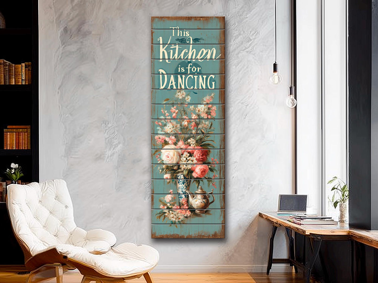 Rustic Wood Wall Art – Kitchen Dancing Sign on Natural Wood with Vintage Charm
